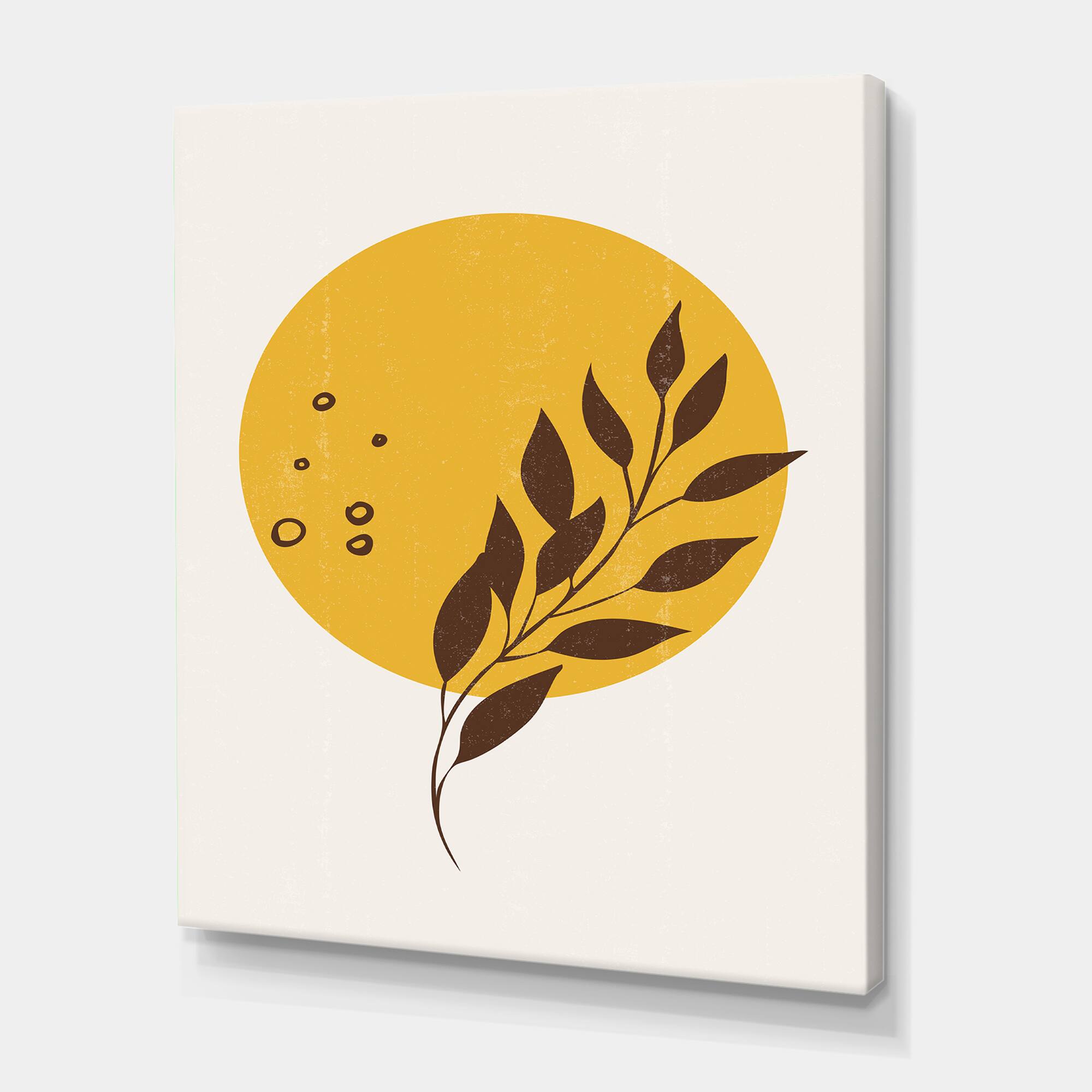 Designart - Abstract Yellow Sun and Moon With Tropical Leaf II